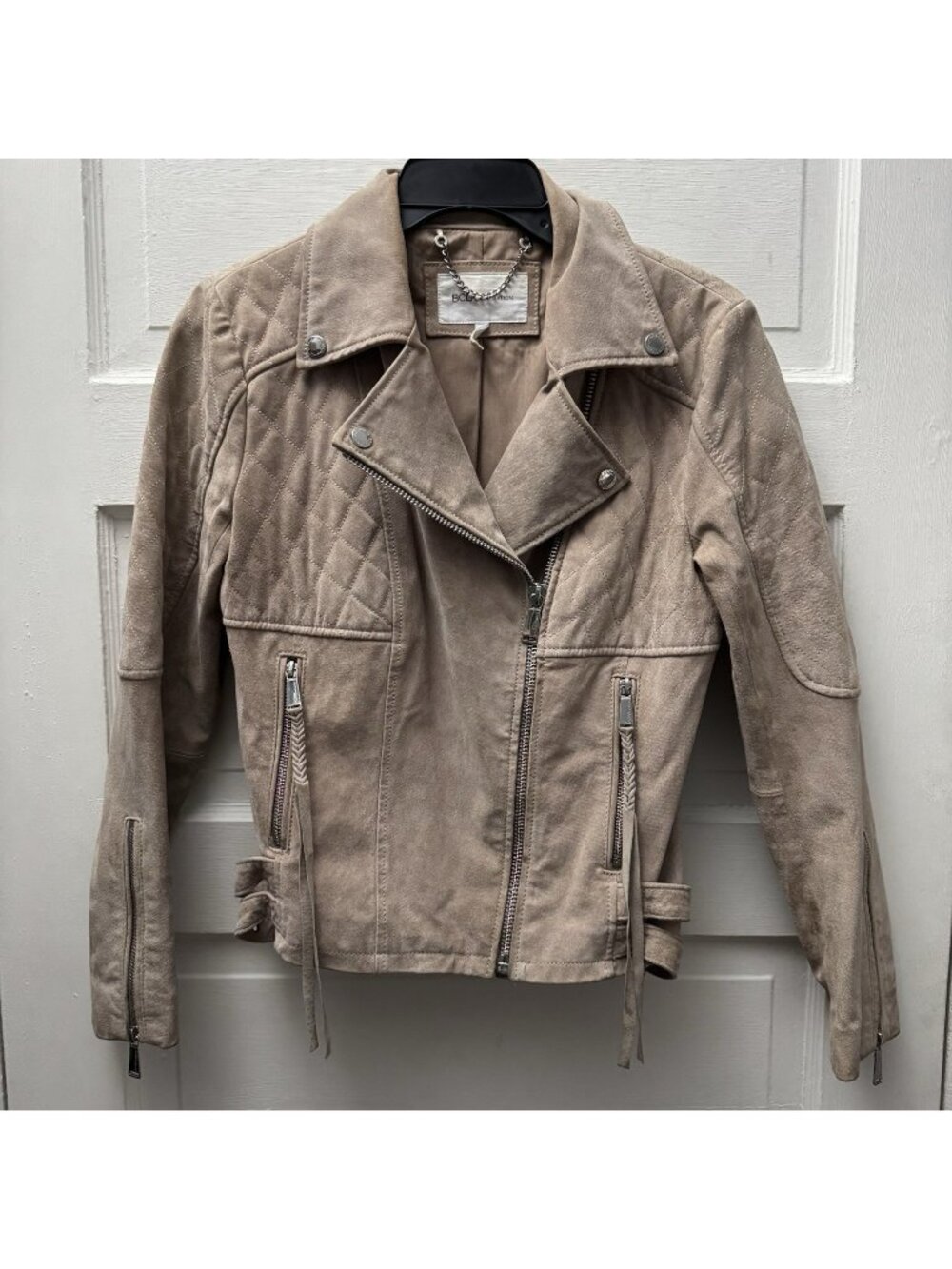BCBGeneration Genuine Leather Moto Jacket Women’s Small Beige Quilted Biker